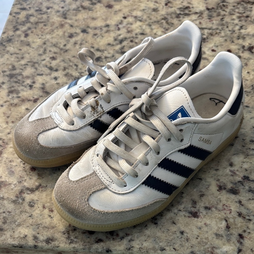 Adidas Samba White and Navy Sneakers